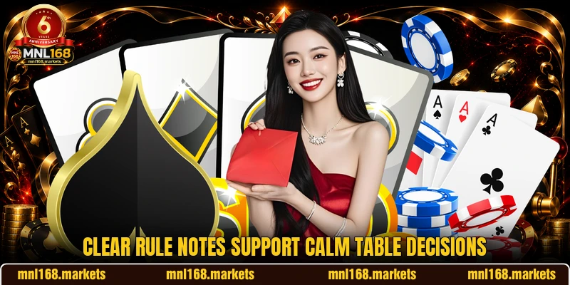 Clear rule notes support calm table decisions Clear rule notes support calm table decisions
