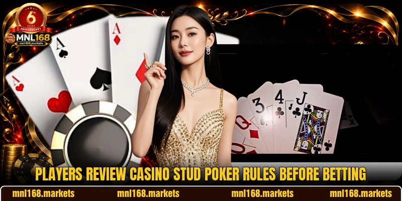 Players review Casino Stud Poker rules before betting