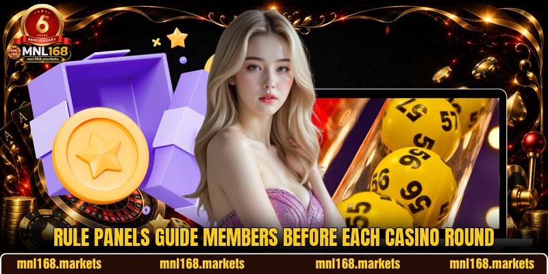 Rule panels guide members before each casino round